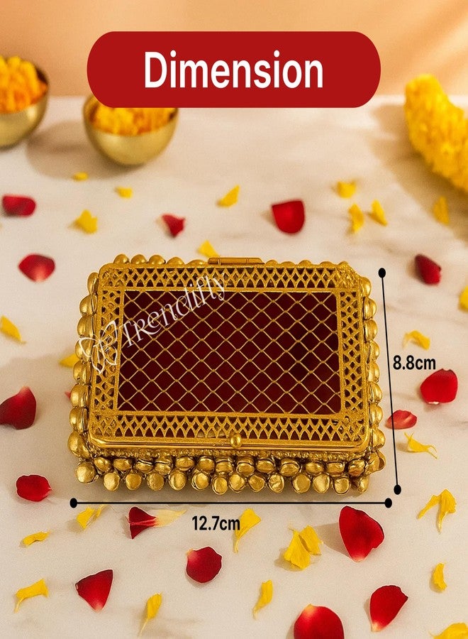 Trendifly Ghungroo Metal Shagun Silver Gold Coin Sikka Chain Storage Anklet Holder Box | Gifting Purpose Decorative Ginni Dibbi | Wedding House Ceremony Pooja Babyshower Rakhi Diwali Return Gift Box - Image 2